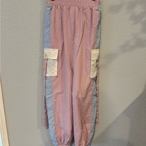 ROMWE Pink and Blue Track Pants with Elastic Waistband